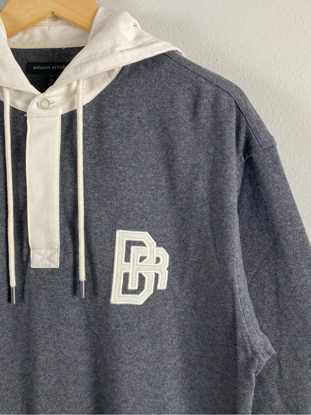 Banana Republic Rugby Long Sleeve Polo Hoodie | Chest Embroidery | Gray/Ivory